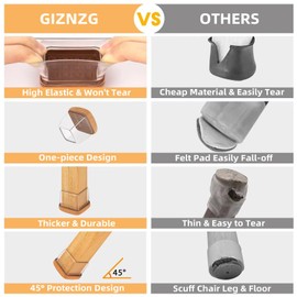 Giznzg Square Chair Leg Caps, 16 Pieces, Square Protective Caps for Chair Legs, Chair Leg Protectors, Chair Caps Square Covers Protect Wooden Floors from Scratches, Thick, Tear-Resistant (Small)