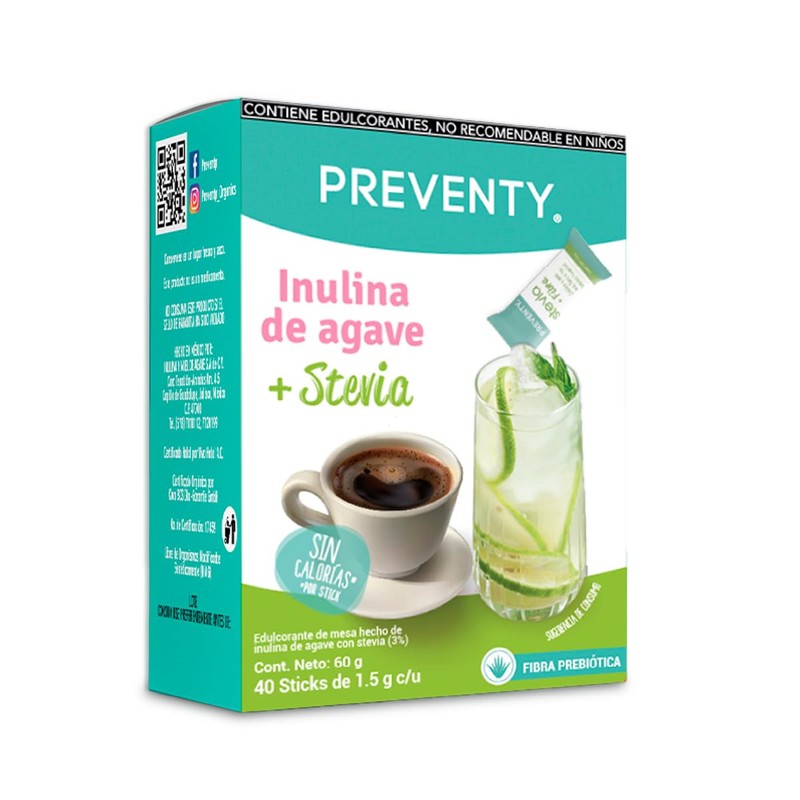 STEVIA+INULINA Endulzante con Fibra Prebiótica, Caja 40 Sticks