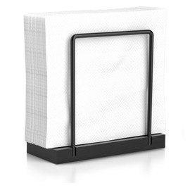 OWLMATE Napkin Holder for Table,Wooden Napkin Holder for Party Metal Napkin Holder for Dinner Table Rustic Modern Vertical Napkin Holder for Kitchen (Black), Medium size