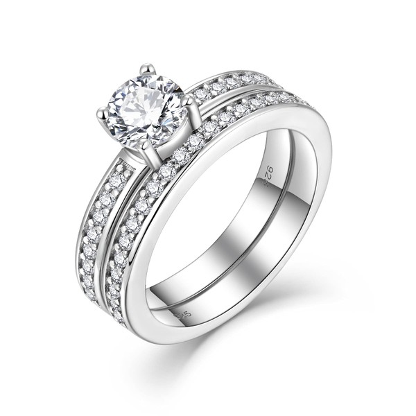 Starchenie Wedding Ring Engagement Ring, 925 Sterling Silver Double Ring