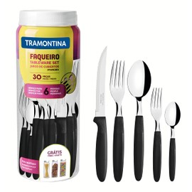 Tramontina Ipanema Cutlery Set for 6 People, 30 Pieces, Stainless Steel, Black Handle