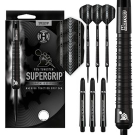 Harrows SUPERGRIP Black Edition 90% Tungsten Steel Tip Dart Set Available in 21g, 22g, 23g, 24g, 25g, 26g, 28g and 30g - Includes Supergrip Shafts and Supergrip Flights (22 grams)