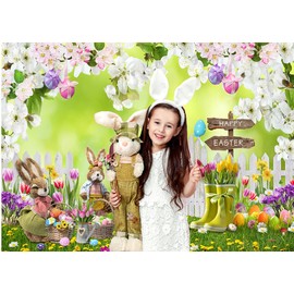 Dudaacvt 10X8FTEaster Backdrop Spring Easter Backdrop Wooden Fence Backdrop Easter Children Party Decorations Banner Backdrop D696