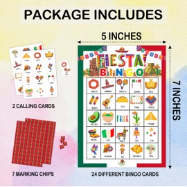 pseuaudo Fiesta Bingo Games, Travel Trip Bingo Cards, Mexican Theme Party Game for Adults Family, Christmas Party Activities, 24 Bingo Sets, A004