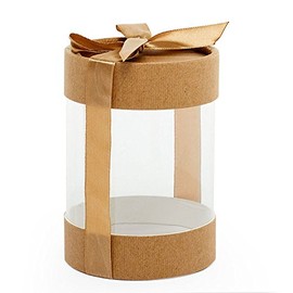 36ea - 4 X 6-1/2 Kraft Round Container W/Cap & Bow | Diameter - 4"