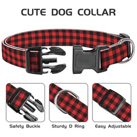 BAYCUFKQ Dog Collar, Cute Pet Collar Adjustable for Large Dogs, Soft Dog Collars with Quick Release Buckle for Walking Running Black Red Plaid
