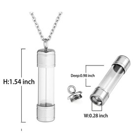 Zysta Stainless Steel Clear Acrylic Cylinder Container Tube Urn Ash Memorial Pendant Necklace Cremation Keepsake Locket Jewelry