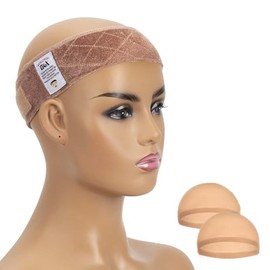Banda de sujeción para peluca GEX, banda de terciopelo flexible para la cabeza, banda ajustable para peluca con 2 gorras para peluca (bronceado)