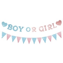 SerpizePaty Boy or Girl Banner Gender Reveal Decorations, Pre-Strung Gold Glitter Baby Gender Reveal Decorations, No Diy He or She Party Decor for Girl Boy Shower Photo Backdrop Props Supplies