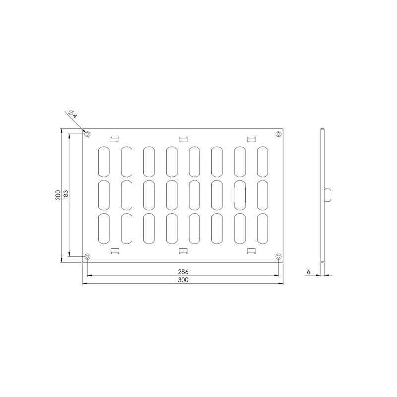300x200mm (12x8") Sliding Grille Made of Sheet Steel – Black
