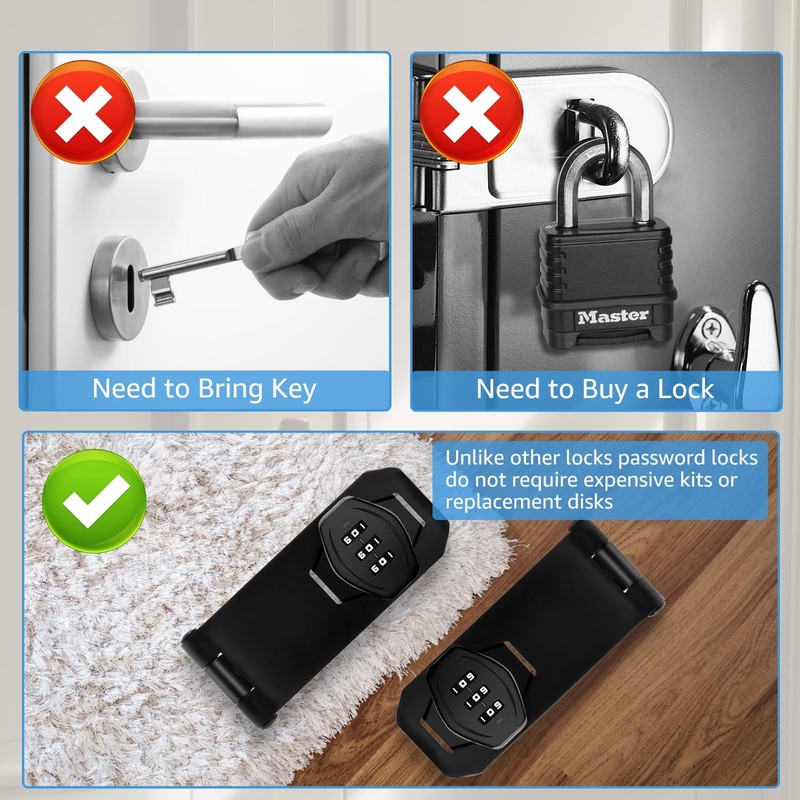 Mechanical Password Rotary Hasp Locks, 3 Digit Keyless Combination Lock