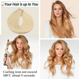 Benehair Tape-In Real Hair Extensions, 12 Inch Tape-In Hair Extensions, Invisible Tape-In Real Hair Extensions, Silky Straight, 100% Remy Hair, 10 Pieces, 20 g, Light Blonde Human Hair with Tape #613