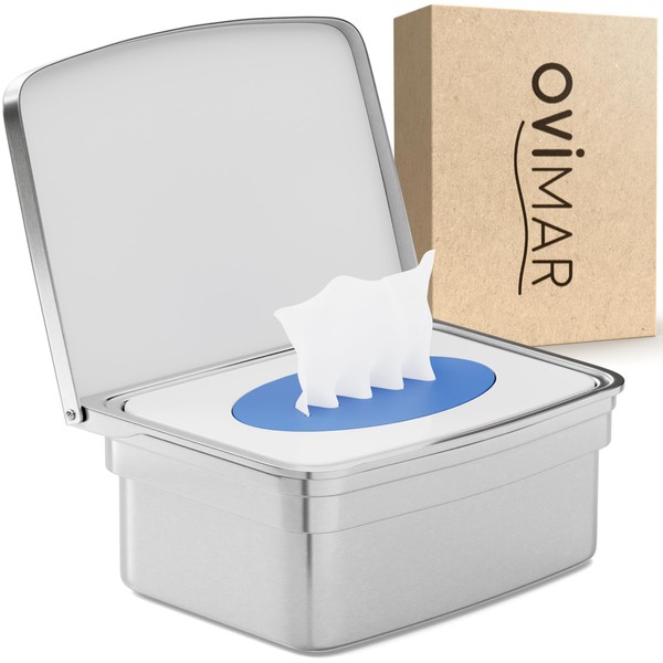 ovimar Wet Wipes Box with Lid, Taksensand, in Elegant Silver
