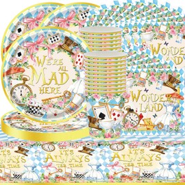 61 Pieces Tea Theme Party Tableware, Alice Party Tableware, Girls Party Decorations Accessories, Princess Party Decoration Set for 20 People