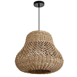LISLIBE 13.8" Boho Rattan Pendant Lights, Wicker Hanging Light Woven Pendant Light Kitchen Island Farmhouse Rattan Chandelier Light Fixtures for Dining Room Bedroom Restaurant Foyer Entryway