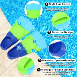 Fanwill Kids Swim Fins, Swim Training Fins for Snorkeling Swimming Diving, Floating Fins Comfortable Swim Flippers for Child(Blue/Green/Skyblue) X-Small