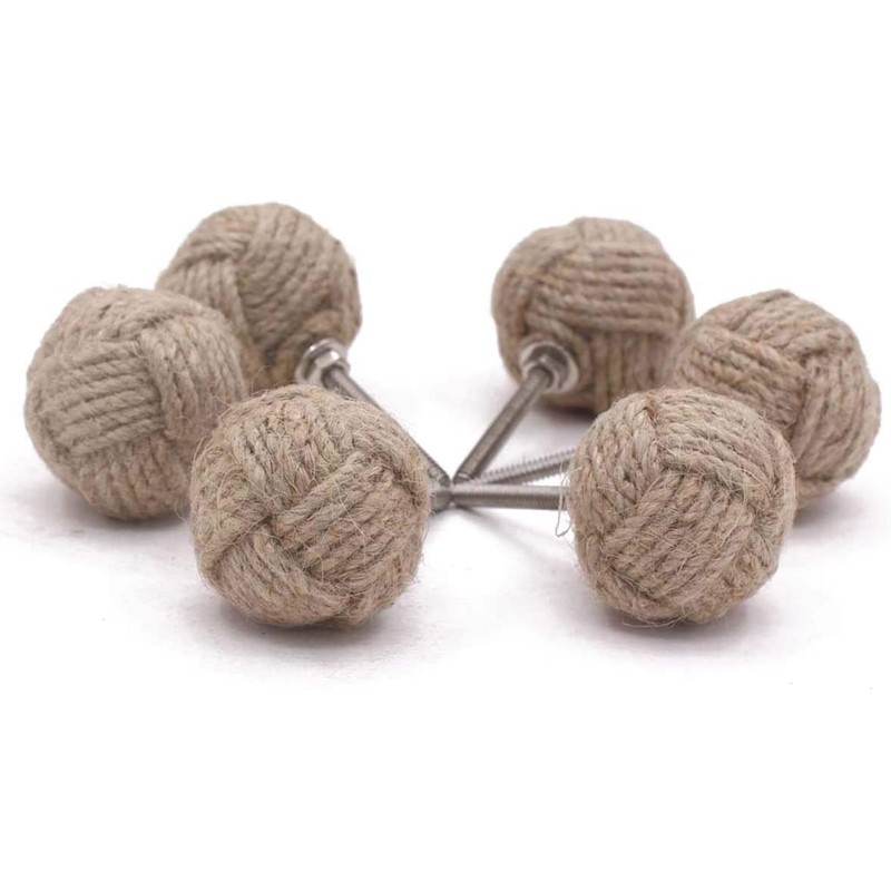 RII 6 Rope Doorknobs Nautical Twisted Decorative Jute, Rustic Rope