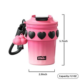 [Sidagar] 12.8oz Iced Coffee Tumbler – 316L Stainless Steel | Long-Lasting Cold Retention | Heart Silicone Sleeve | Portable, Car-Friendly Travel Cup | Cute & Reusable for Summer Commute or Outdoors dealsforyoudays:_Light pink