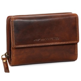 Marc Peter® Rosie Women's Leather RFID Wallet Large Vintage Purse for Women Leather Wallet with Zip in Gift Box Genuine Leather, waxy tan, Classic