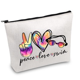 Funny Swimming Gift Peace Love Swim Makeup Bag with Zipper Swimmer Cosmetic Bag Gift for Swim Lover Coach (Peace Love Swim)