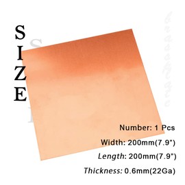 Tynulox 22 Gauge 99.9% Pure Copper Sheet, 1 Pcs (0.02" x 7.9" x 7.9") Copper Plates Brass Plates for Jewelry, Crafts, Repairs, Electrical