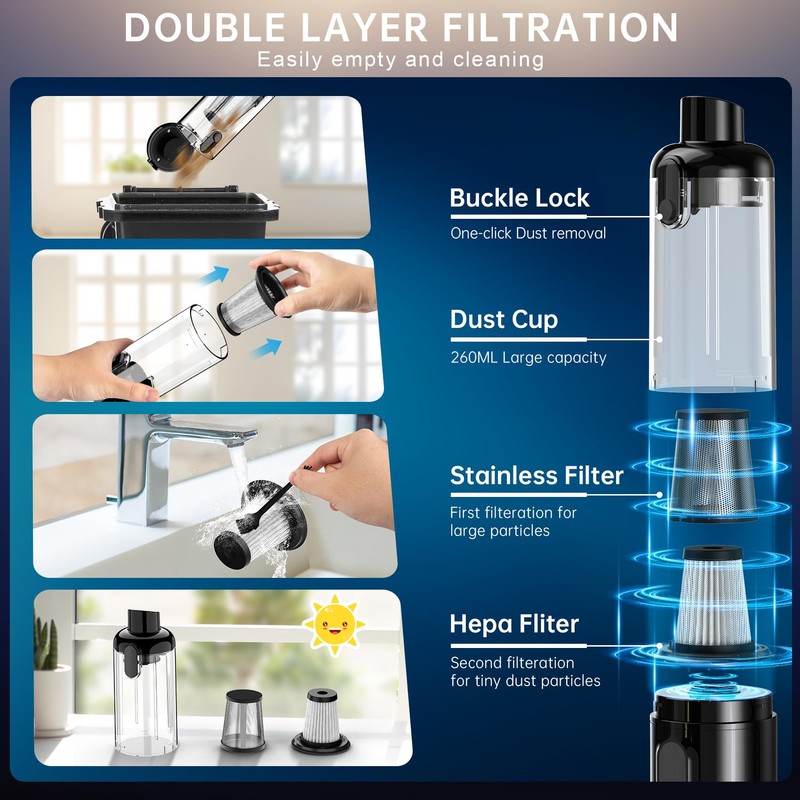 Handheld Vacuum Cordless, Car Vacuum with 16000Pa Powerful Suction, Lightweight