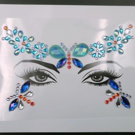 Topz Blue Necklace Face Gems Stickers Flower Butterfly Self Adhesive Rhinestone Face Jewels for Makeup Big gems Glitter Body Gems for Forehead