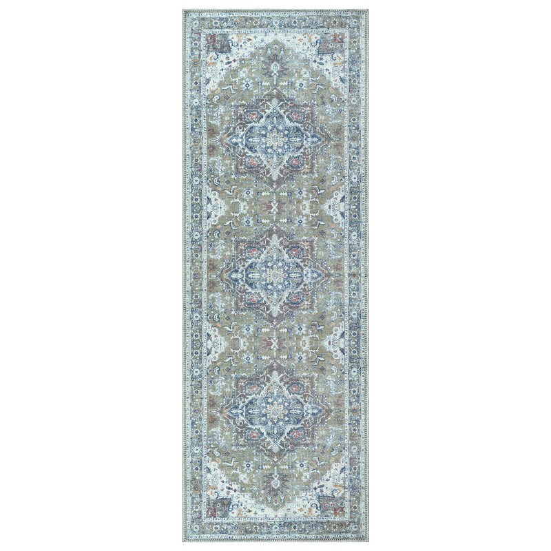 Bloom Rugs Washable Non-Slip 10 ft Runner - Green/Blue Traditional