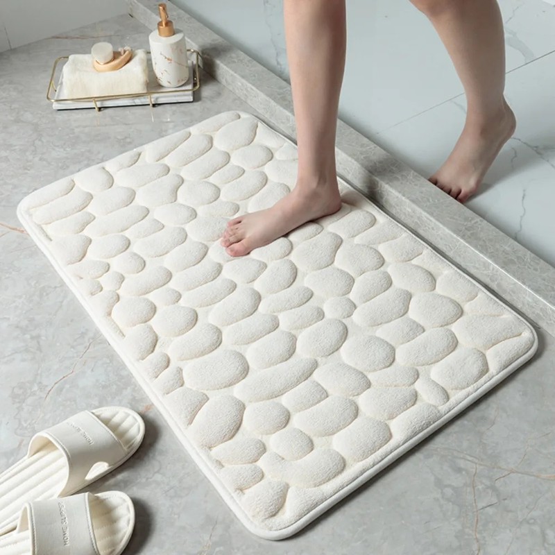 Microfiber Bath Mat for Bathroom – Water-Absorbing Cobblestone Embossed Design
