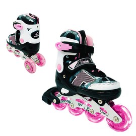 Children's Kid's Adjustable Inline Skates Roller Skates 2 in 1 Inline Tri-Wheel Convertible (Pink, S)