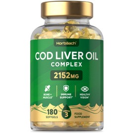 Horb?ach Cod Liver Oil Capsules High Strength 2152mg | 180 Count | Complex with Garlic and Omega 3 Fatty Acids DHA/EPA | No Artificial Preservatives | by Horbaach