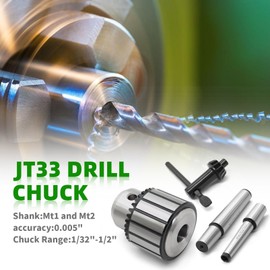 Yunnergo 1-32"-1/2" JT33 Drill Chuck MT1&MT2 Morse Taper Shank