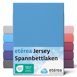 etérea Jersey Fitted Sheet, 100% Oeko-Tex Certified Cotton Bed Sheet for Mattresses up to 25 cm Deep, 180 x 200 cm, 200 x 200 cm, Light Blue