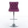 Purple Velvet Barstools Adjustable Height Chrome Base Swivel Tufted Back