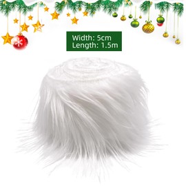 Faux Fur for Crafts, 5 x 150 cm Fur for Crafts, Plush Faux Fur Fabric, Faux Fur Band, Faux Fur Fabric for DIY, Cosplay, Gnome Beard, Santa Hair, Christmas Tree Decoration (White)