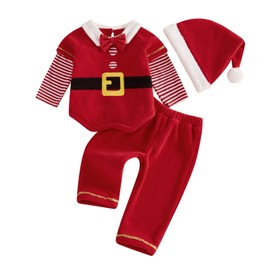 YILEEGOO Toddler Christmas Santa Claus Costume Baby Boy Girl Green Furry Long Sleeve Top Pants Cosplay Monster Costume Outfit Cute Baby Christmas Clothes Set (Red1, 6-12 Months)