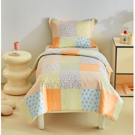 DuShow Floral Bed Duvet Cover Set,Toddler Bedding Set For Boys And Girls,Patchwork Printed Toddler Bed Duvet Cover and Pillowcase Set for All Seasons Orange-120 x 150
