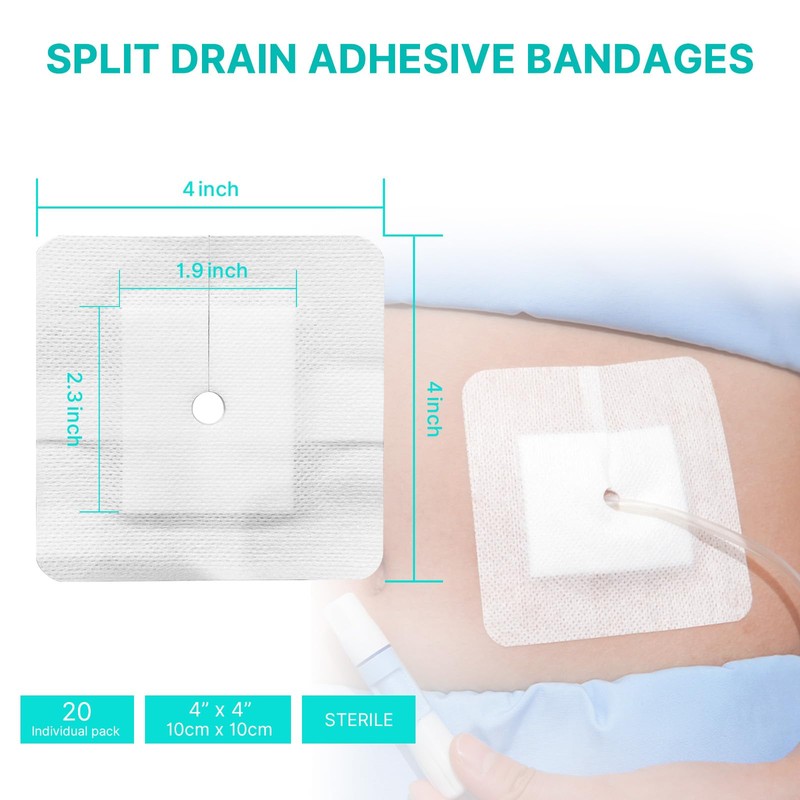 Split Drain Adhesive Bandages 4" x 4" Pre-Cut for Feeding