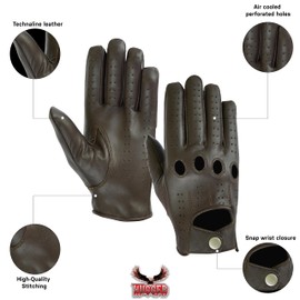 New Hugger Men's Water Resistant Perforated Leather Driving, Riding, Motorcycle Gloves (Brown, Medium)