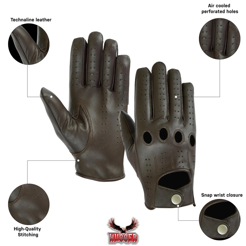 New Hugger Men's Water Resistant Perforated Leather Driving, Riding, Motorcycle