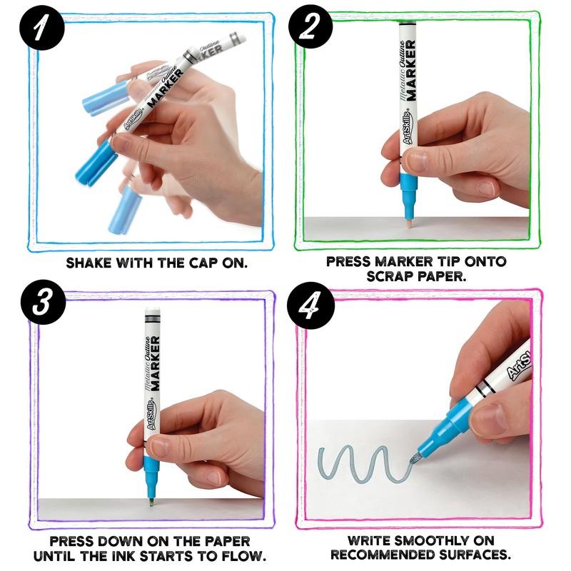 ArtSkills Metallic Markers with Color Outline, Permanent Metallic Outline Shimmer