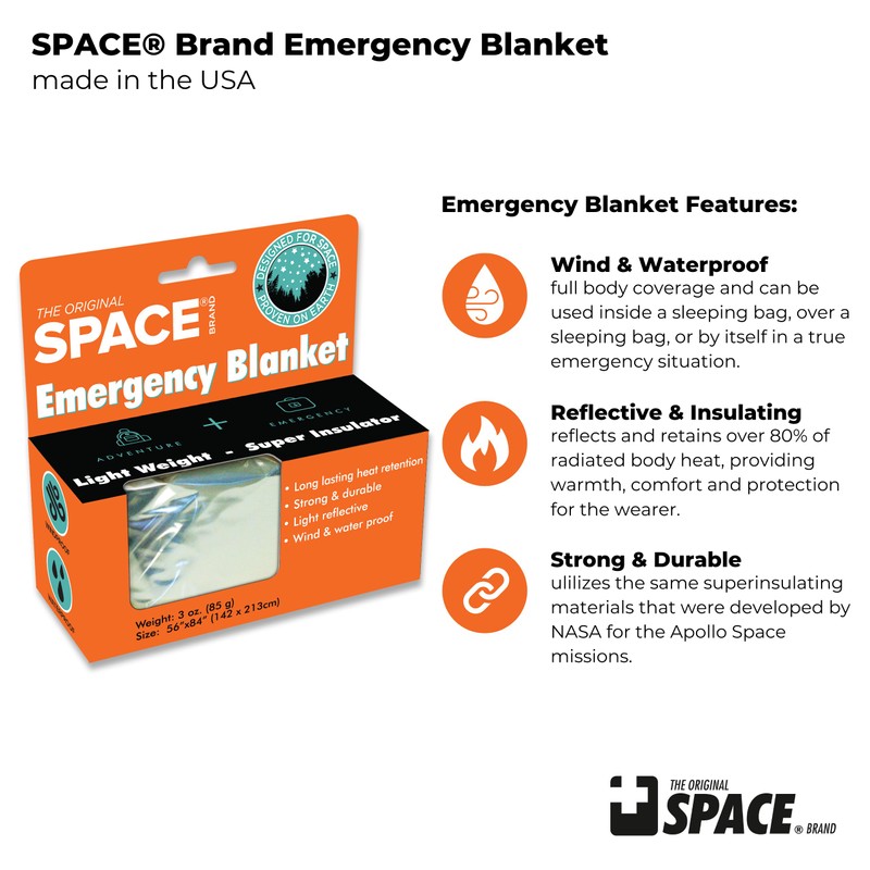 Grabber Outdoors The Original Space Brand Emergency Survival Blanket, Silver,
