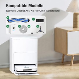 KTNAid 20 St1ck Zubeh?r f1r Ecovacs Deebot X5 / X5 Pro Omni Saugroboter, 1 Hauptb1rste 6 Staubbeutel 4 Wischt1cher 4 Filter 4 Seitenb1rsten 1 Reinigungsb1rste