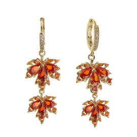 Fall Earrings Red Maple Leaf Earrings for Women Crystal Orange Earrings Autumn Earrings Small Hoop Huggie Earrings Elegant Leaf Earrings for Women Wedding Prom Bridal Jewelry (Red Maple Leaf 2)
