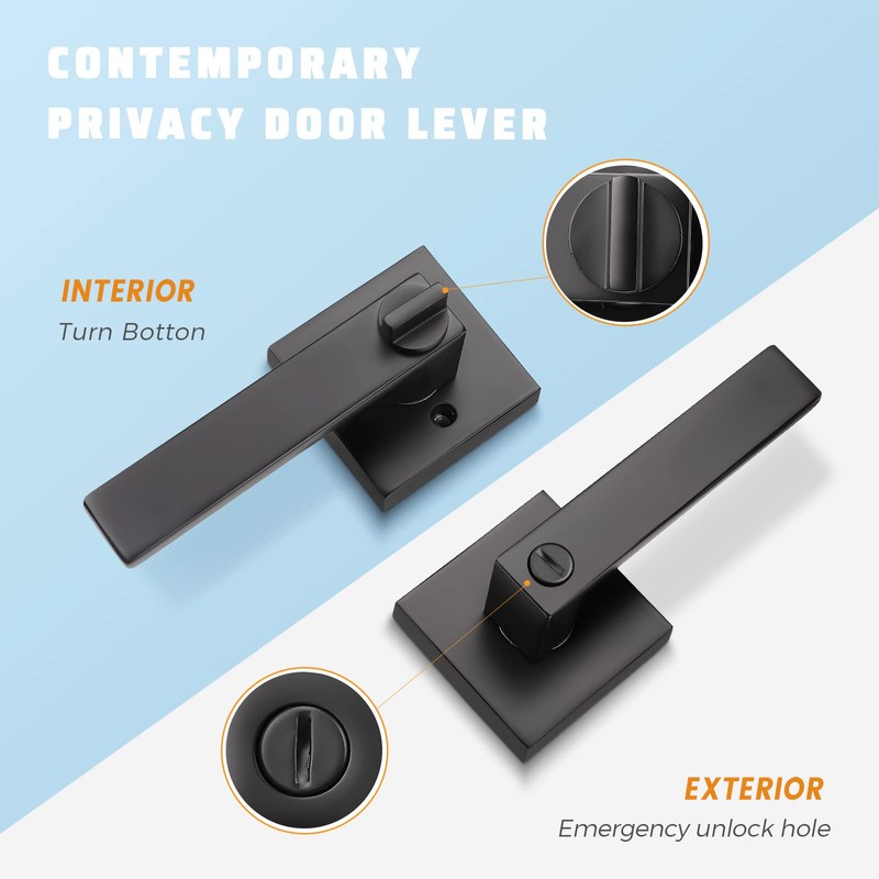 KNOBWELL Matte Black Door Handles 4 Pack, Levers Privacy Door