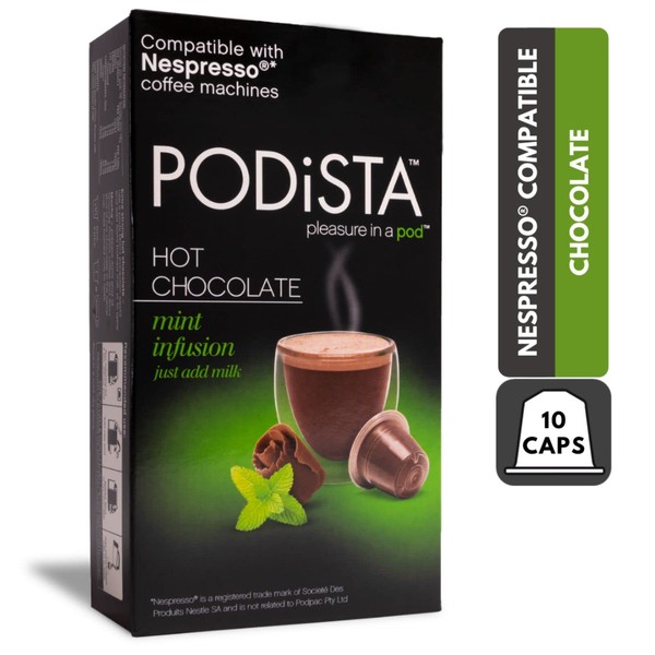 Hot Chocolate Nespresso Compatible Capsules Hot Cocoa Pods - Mint Infusion - 10 Pod Package
