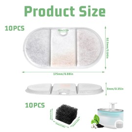 Prmape Set of 10 Cat Fountain Filters, Replacement Filters for Drinking Fountain for Cats, 10 Pieces Carbon Filters and 10 Pieces Foam Filter, Filter with Resin and Activated Carbon
