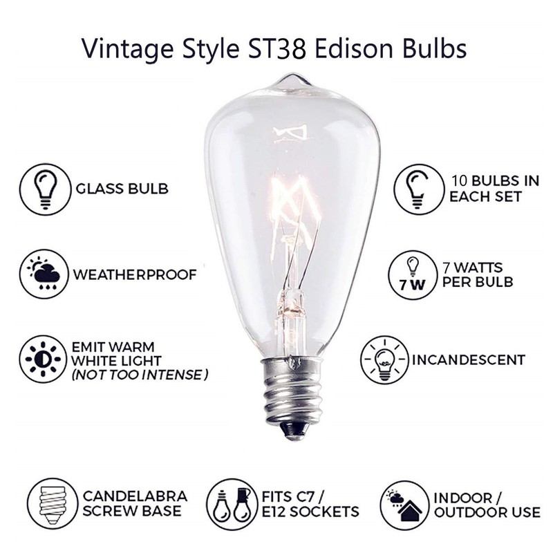 SUNSGNE 10-Pack Edison Replacement Light Bulbs, 7-Watt E12/C7 Candelabra Base