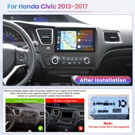 [2+64GB] Hikity for Honda Civic 2013 2014 2015 2016 2017 Android Car Stereo Wireless Carplay Android Auto,9 inch Touchscreen Car Radio Support GPS Navigation/WiFi/Bluetooth/HiFi/FM/EQ + Backup Camera