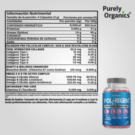 Foliregen Professional Folicular Care. La Potente Fusión de Colágeno, Omegas y Vitamina E para una Salud Folicular Integral. Bote con 220 Cápsulas. Purely Organics.